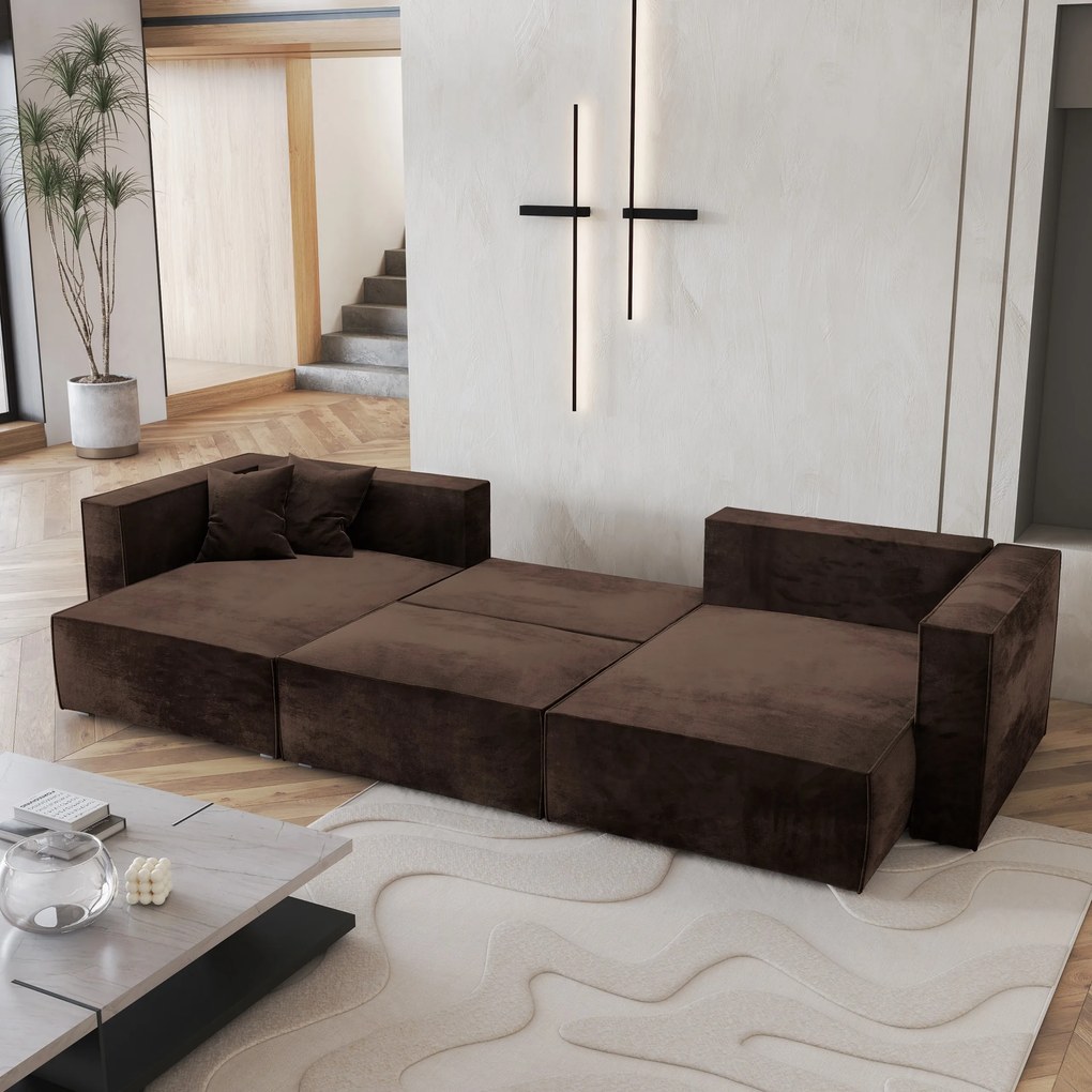 Masseno Narożnik SARMO z funkcją spania i pojemnikiem na pościel Narozniki U, Rozkładana sofa - Brązowy, MONOLITH 29