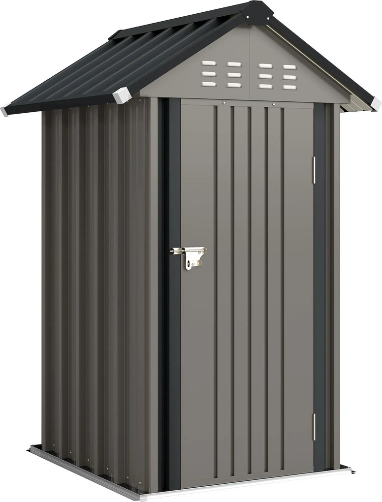 Outsunny Metalowy Domek Narzędziowy 1,17 m², Schowek z Dwuspadowym Dachem, Wentylacją, Zamkiem i Rękawicami, 122 x 121 x 192 cm | Aosom PL