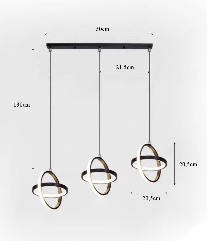 Lampa geometryczna LED z kloszem wisząca sufitowa AT54-3SL-Czarna