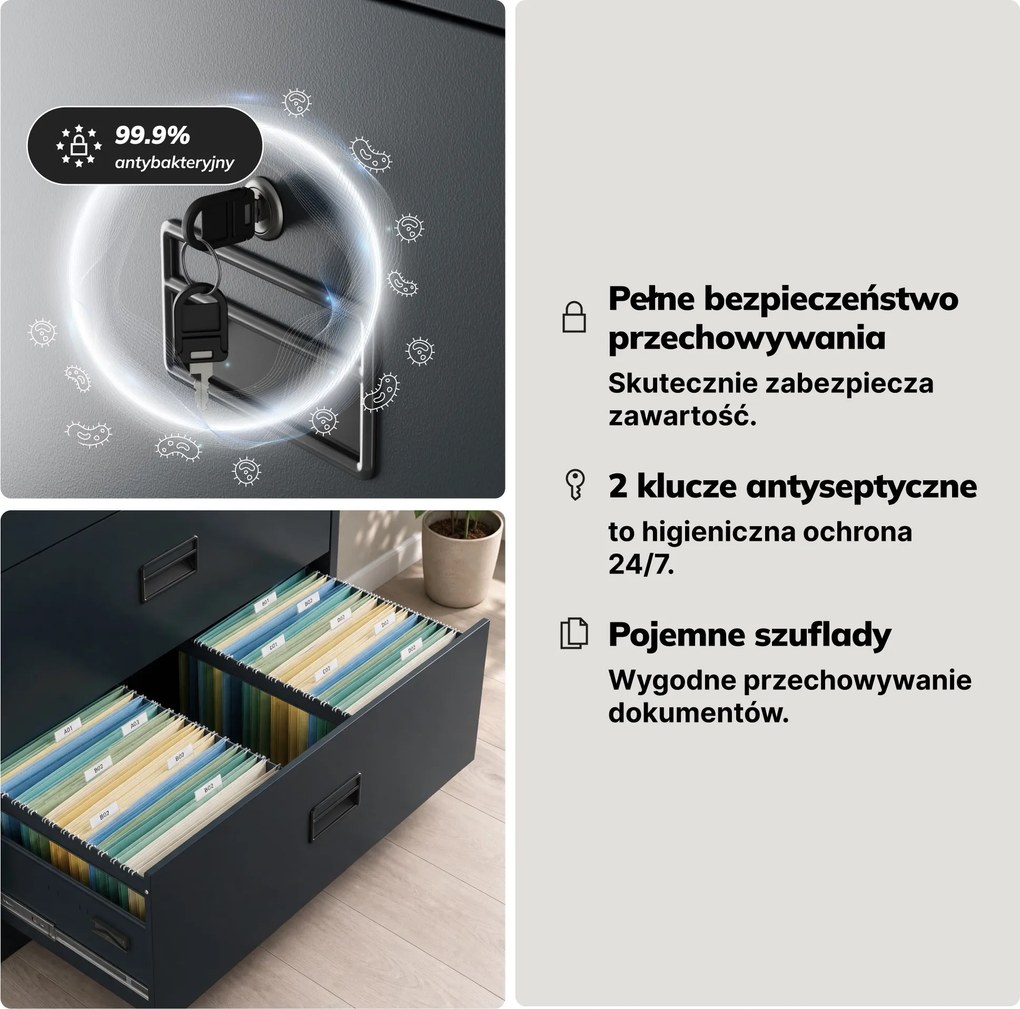 Szafa kartotekowa metalowa z 4 szufladami antracytowa, 900x1320x600 mm: SARA XL V4