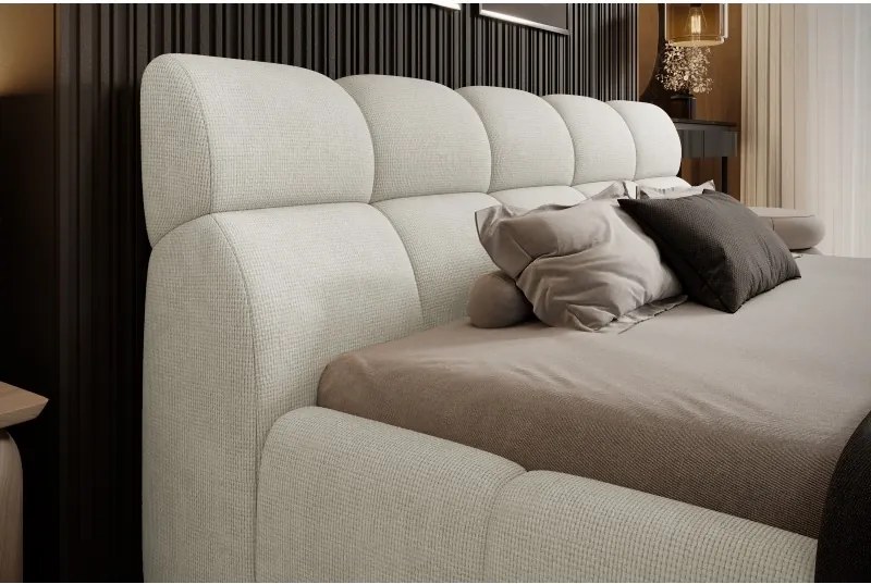 Łóżko GIULIA tapicerowane z pojemnikiem na pościel kolor Kremowy WERSAL