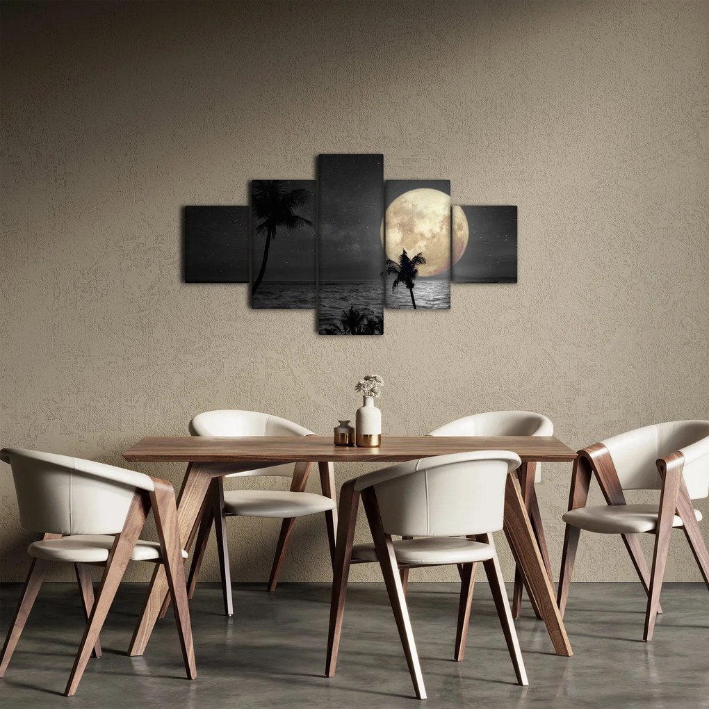 Obraz - Plaża pod pełnią księżyca w odcieniach szarości (125x70 cm)