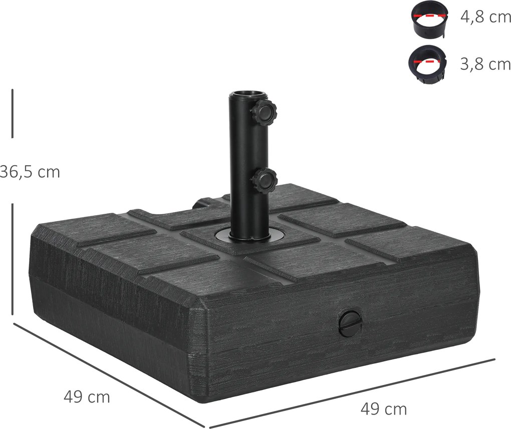 Outsunny Stojak na parasol do 40 kg - z uchwytem, kwadratowy, Czarny