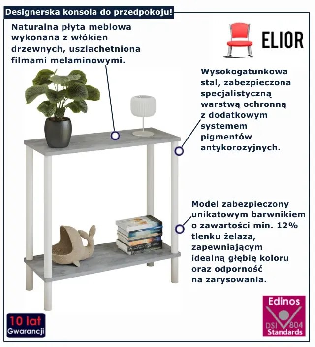 Nowoczesna konsola na metalowym stelażu beton + biały  A4-P65