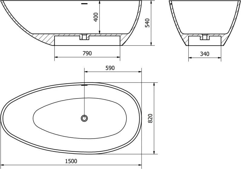 Mexen Milano wanna wolnostojąca z konglomeratu 150 x 82 cm, beton mat - 57301508561