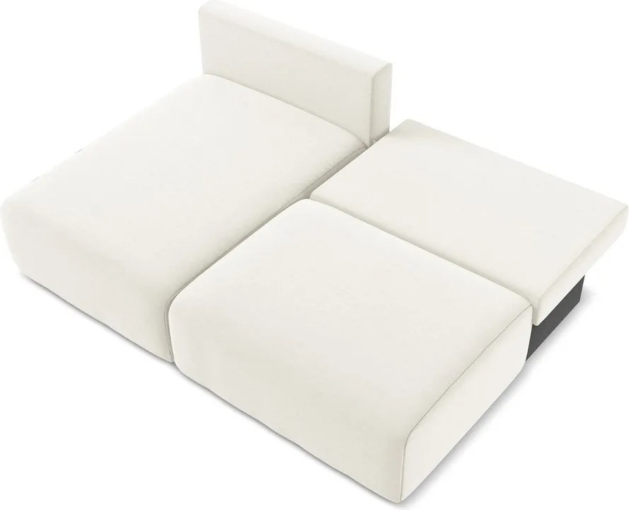 Kremowy aksamitny rozkładany narożnik ze schowkiem (lewostronny/z szezlongiem) Kalena – Makamii