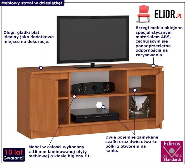 Szafka RTV z dużym blatem olcha - Galapi 3X 120 cm