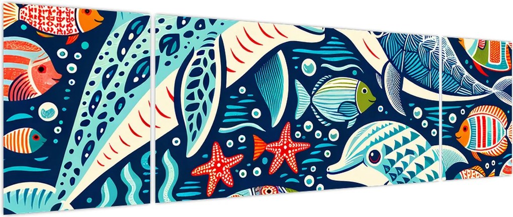 Obraz – Rysowane zwierzęta wodne (170x50 cm)