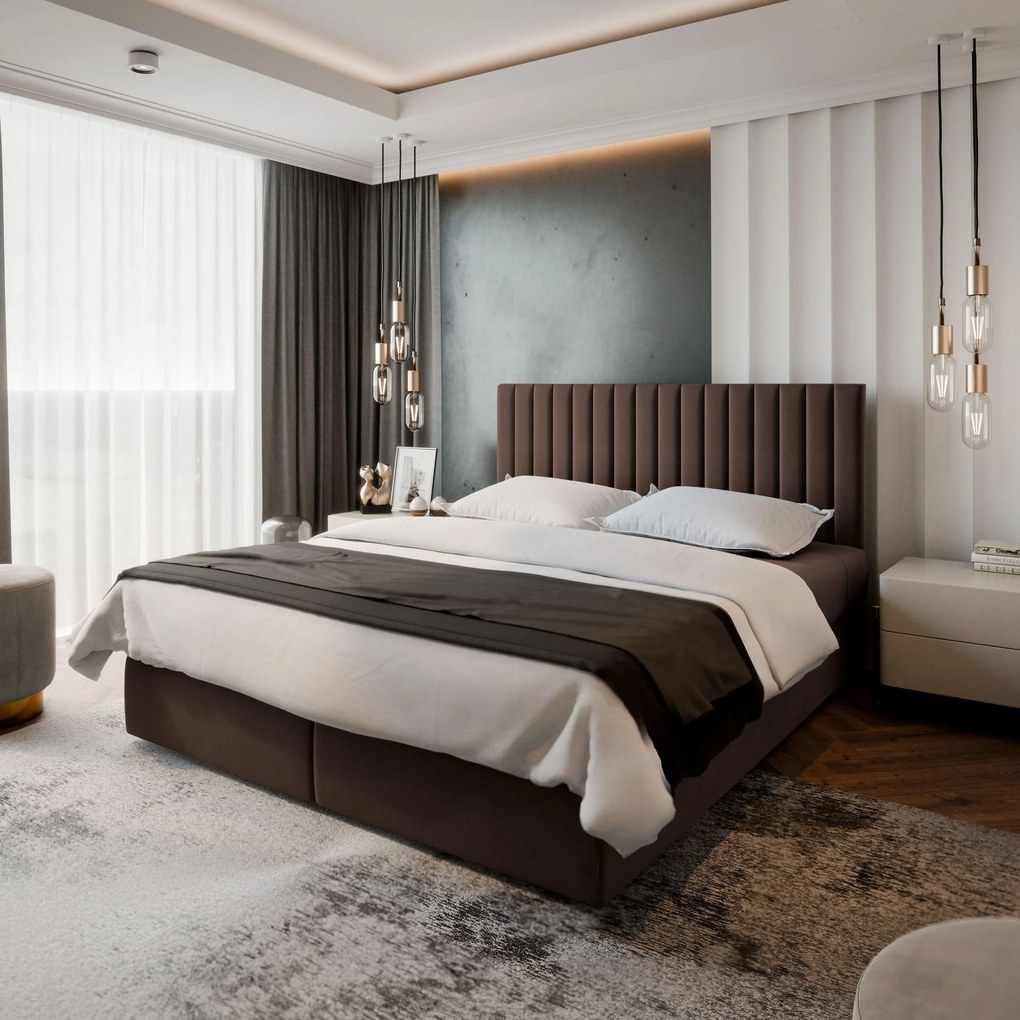 Masseno Łóżko kontynentalne BRESEL z pojemnikiem na pościel 140x200 cm - Brązowy, KRONOS 06