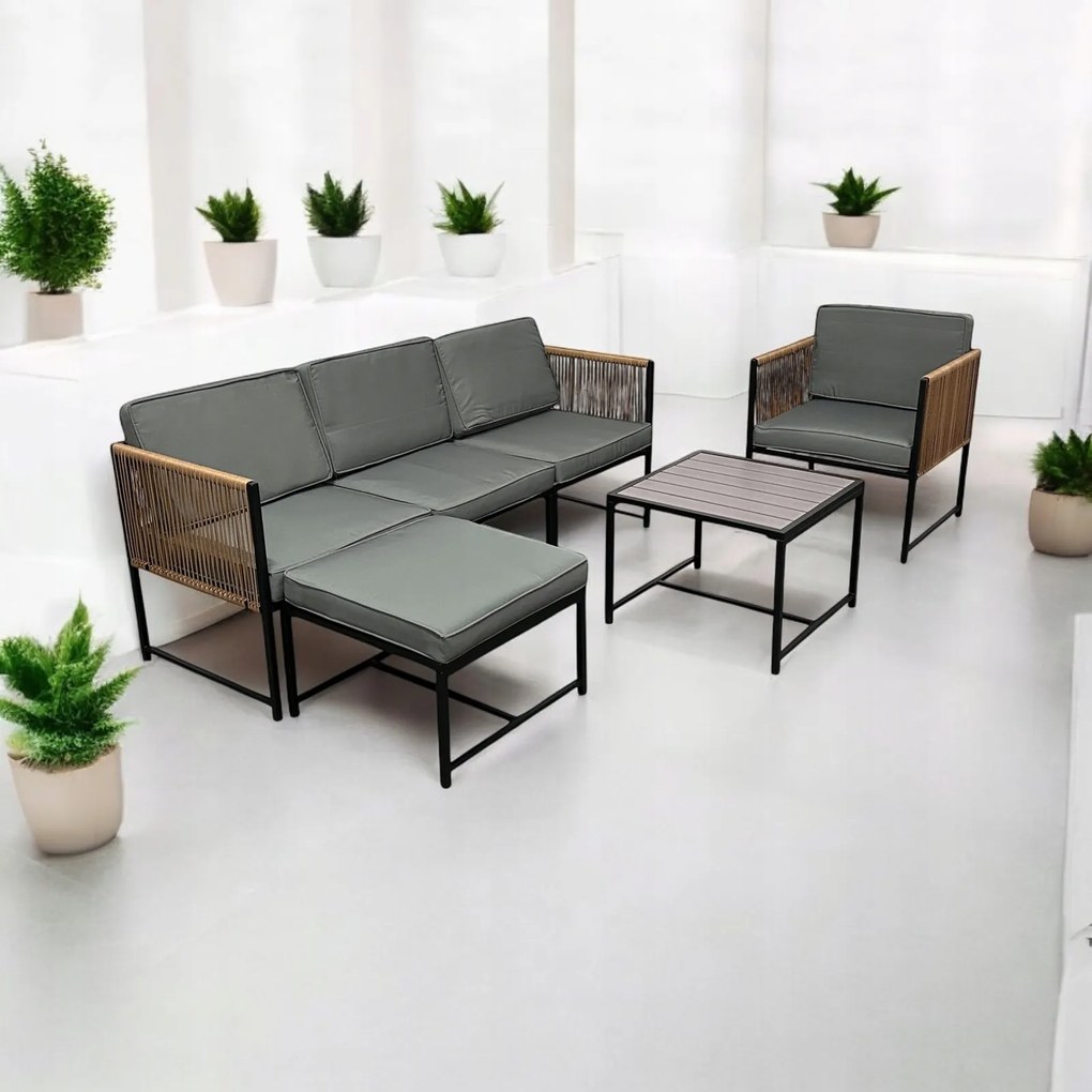 Dwustronny narożnik ogrodowy Serena, zestaw mebli, szary stolik