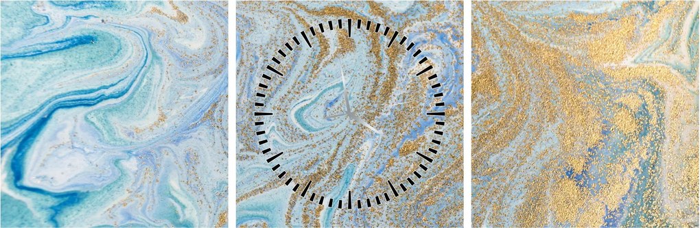 Obraz - Niebieski marmur (z zegarem) (90x30 cm)