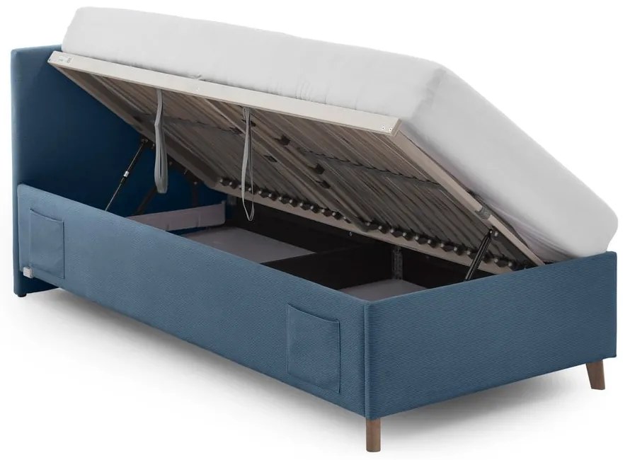 Niebieskie tapicerowane łóżko dziecięce ze schowkiem ze stelażem 90x200 cm Cool – Meise Möbel