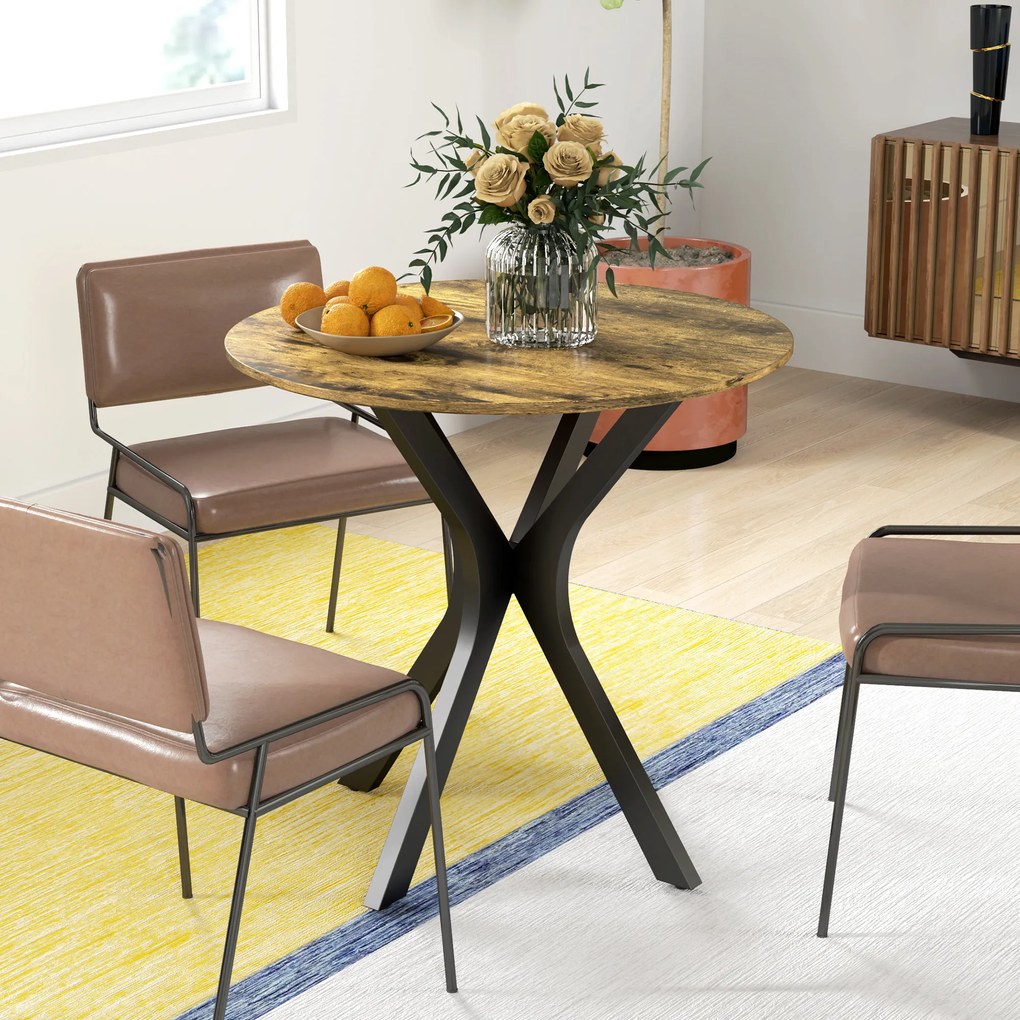 HOMCOM Stół Kuchenny dla 2 Osób, Okrągły, Stelaż z Malowanej Proszkowo Stali, Ø78 cm, Rustykalny Brąz