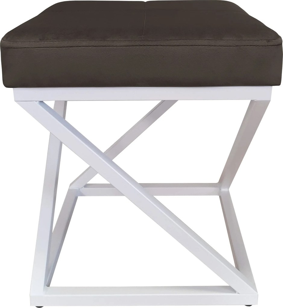 Pufa ZOA tkanina Welur loft ławka podnóżek metal : Kolor Stelaża - Biały, Kolor tkaniny - VELVET - MG05, Typ tkaniny - Velvet