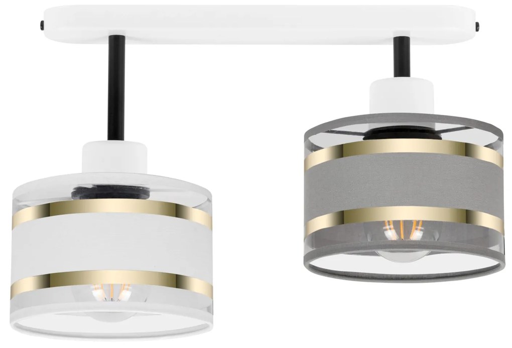 Lampa sufitowa biała dwupunktowy spot z szaro-białymi abażurami T-3306