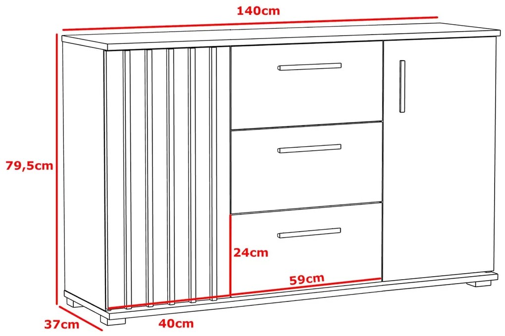 Długa komoda na nóżkach z lamelami 140 cm A5-P08