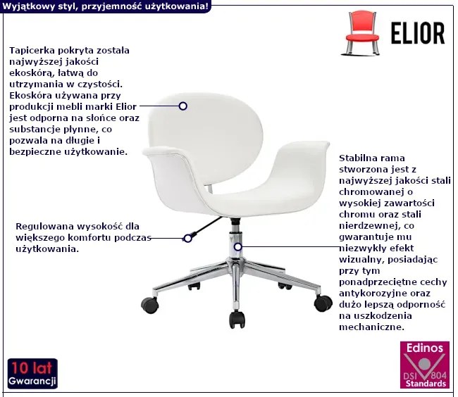 Białe obrotowe krzesło do biurka z ekoskóry - Velio