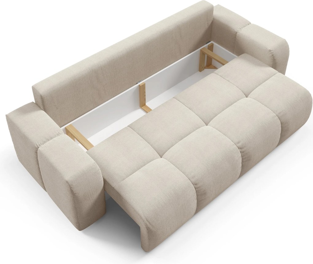 Masseno Sofa DUCA z funkcją spania i pojemnikiem na pościel, Rozkładana sofa - Beżowy, CURIO 09