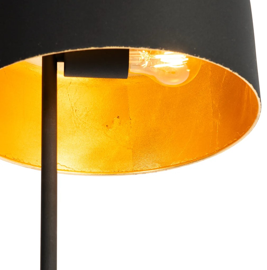 Lampa podłogowa retro czarna ze złotym wnętrzem - Jinte