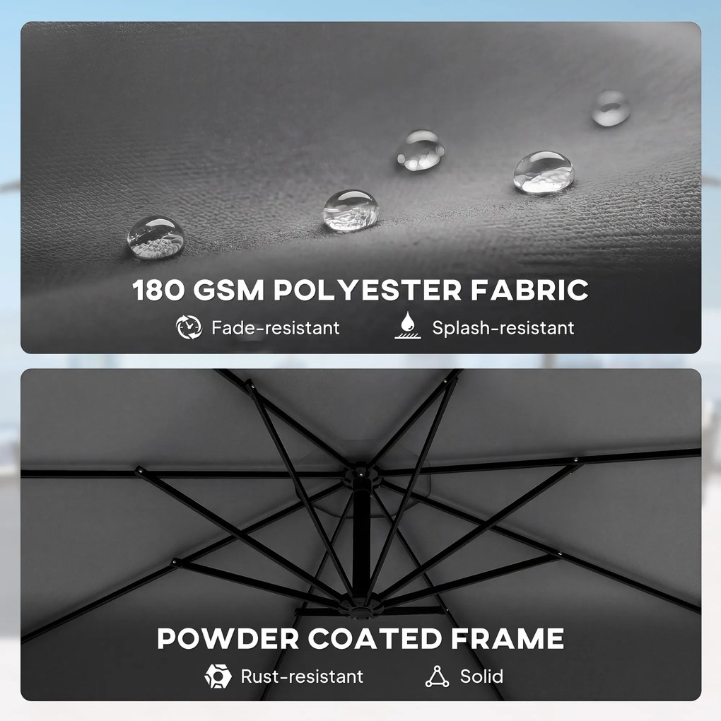 Outsunny Parasol boczny Ø300 cm regulowany z korbą, linkami wiatrowymi i pokrowcem, ciemnoszary | Aosom PL