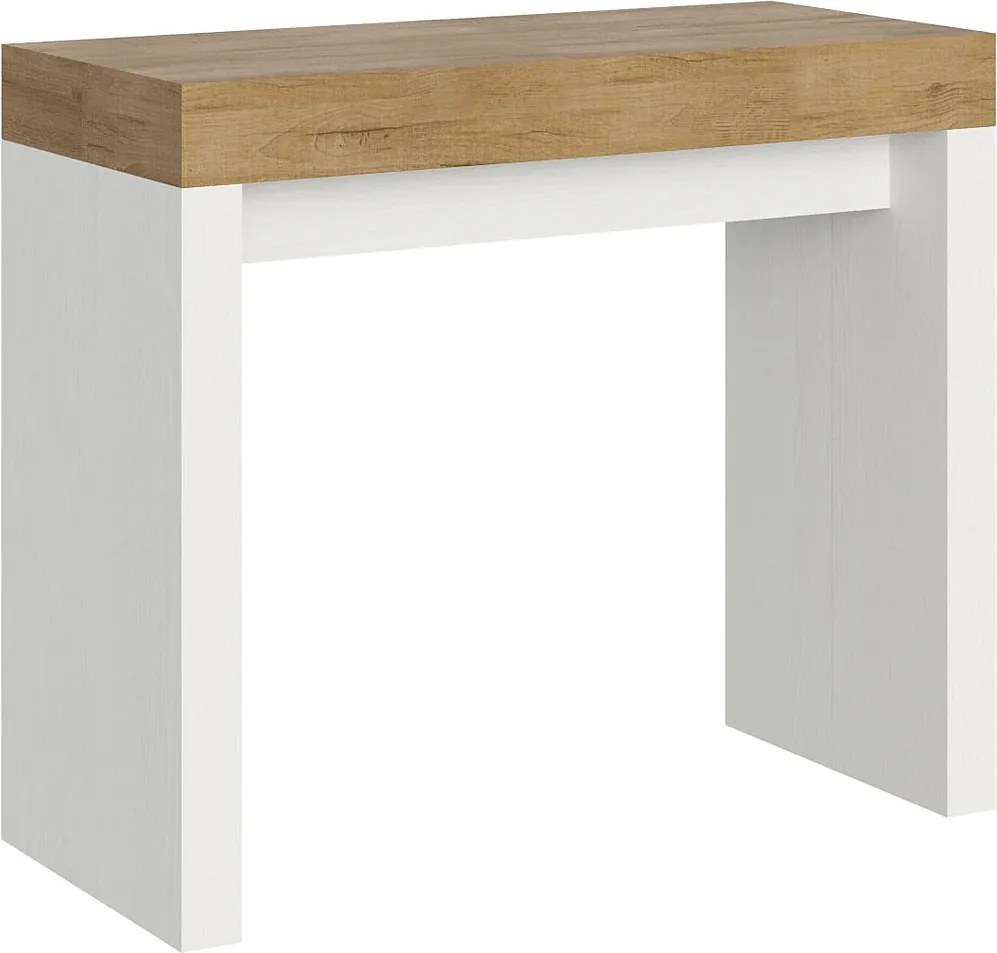 Konsola rozkładana 90x40/300 cm Roxell Mix Blat Dąb naturalny - Struktura Frassino biała