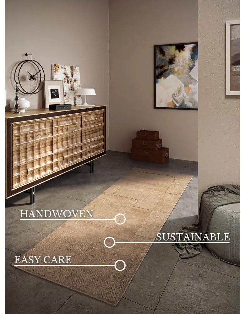 Beżowy wełniany chodnik tkany ręcznie 80x250 cm Charlotte – Villeroy&amp;Boch