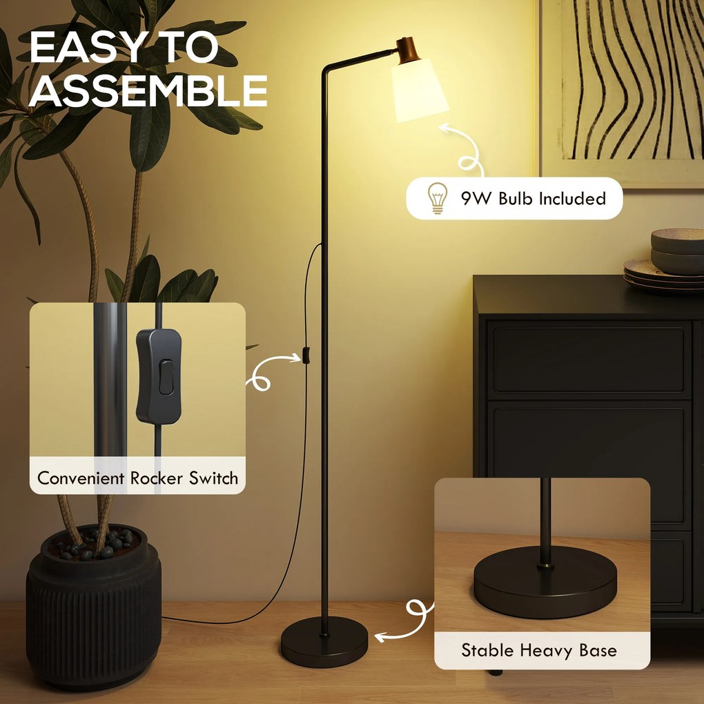 HOMCOM Lampa stojąca LED do salonu z obrotową głowicą 350° Lampa podłogowa z 3000K/4000K/6500K Czarna