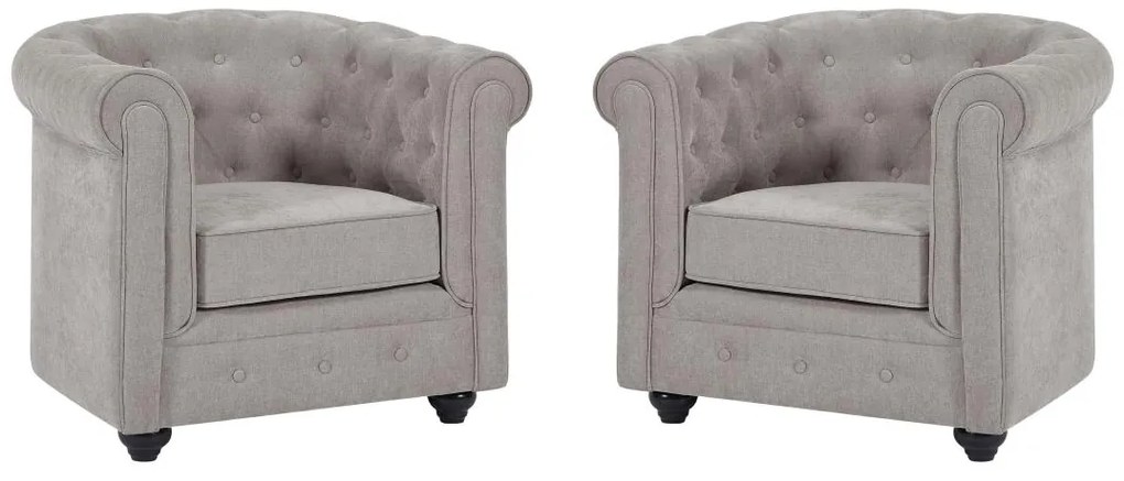 Zestaw 2 foteli z szarej tkaniny CHESTERFIELD