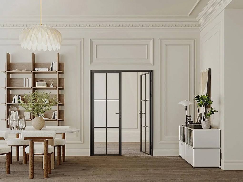 Drzwi kompletne 2-skrzydłowe z aluminium i szkła hartowanego - 2 x wys. 204 x szer. 83 cm - Czarny - SEROTO