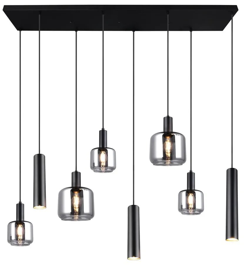 Czarna lampa wisząca z metalowo-szklanym kloszem Mataro – Trio