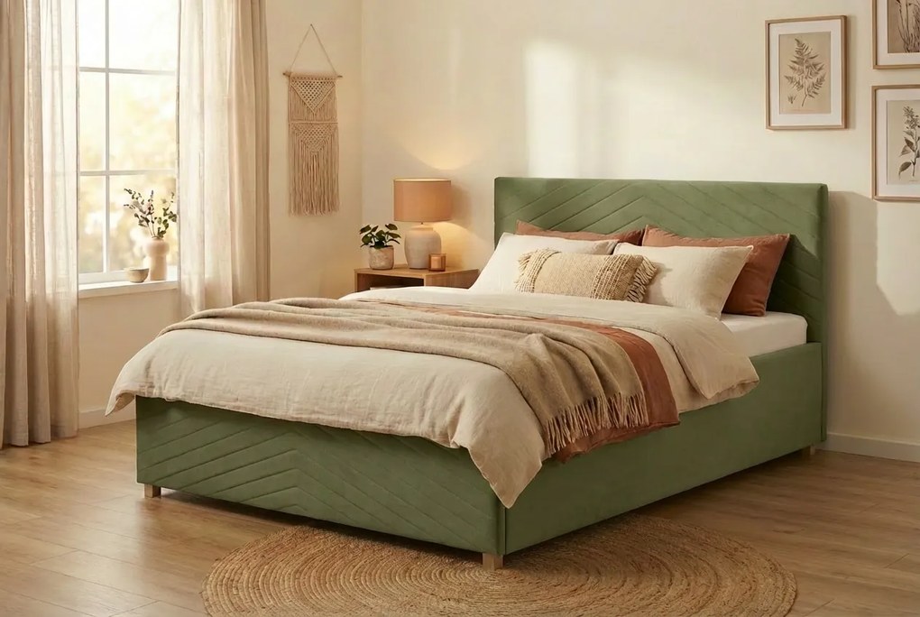 Łóżko VEGA 160x200 cm Zielony oliwkowy Bez materaca