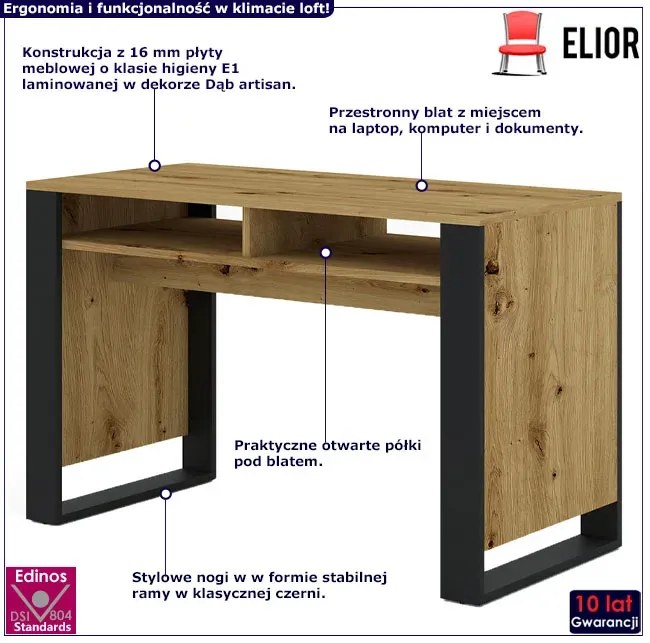 Biurko Proste Długie Pod Komputer Dąb Artisan W6-W04