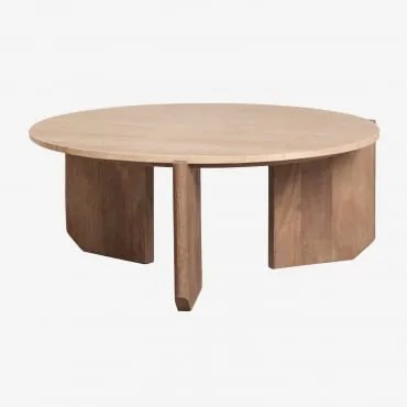 Okrągły Stolik Kawowy Lavinia Z Naturalnego Kamienia I Drewna Mango Travertine & Naturalna & Ø70 Cm - Sklum