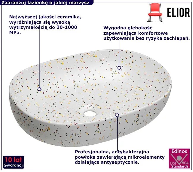Biała owalna umywalka nablatowa lastryko E5-E39