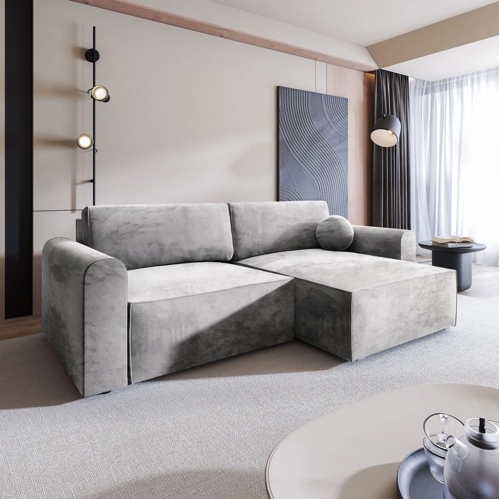 Masseno Narożnik FIANO z funkcją spania i pojemnikiem na pościel Narozniki L, Rozkładana sofa - Jasnoszary, MONOLITH 84
