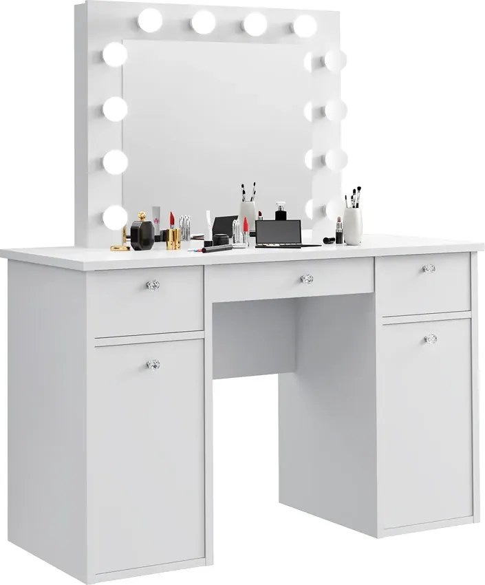 Biała duża toaletka w stylu glamour z oświetleniem led Z9-P39