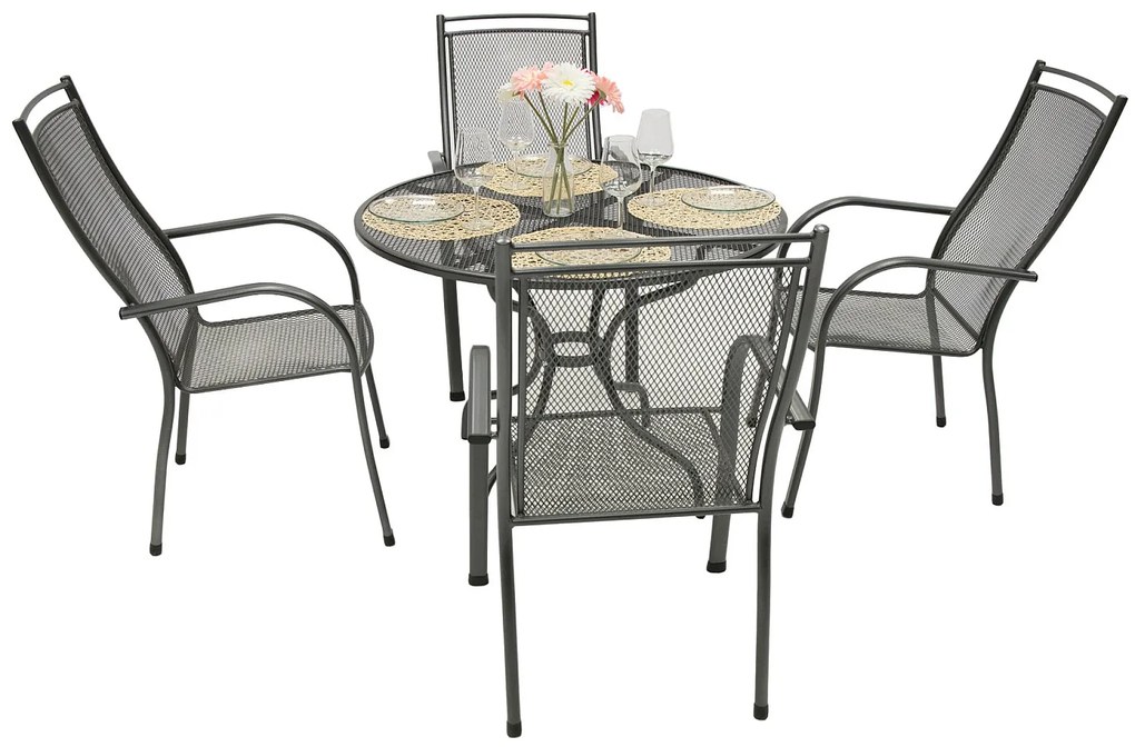 Metalowy zestaw ogrodowy PALMA III. 1 + 4 Stół ⌀ 90 cm (CT0313)