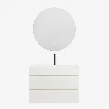 Zestaw Wiszących Mebli Łazienkowych Z Drewna I Forniru Jesionowego Zintegrowany Z Umywalką Ona Biała & Okrągła - Sklum