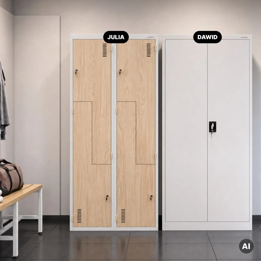 Szafa socjalna ubraniowa typu L, czterokomorowa, szara/dąb sonoma, 800x1850x450 mm: JULIA Eco Design