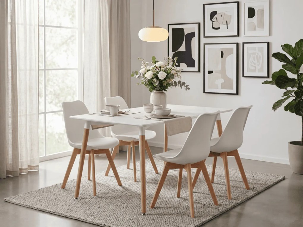 Zestaw jadalniany 1 + 4, biały stół ADRIA 120x80 cm + białe krzesło KITO