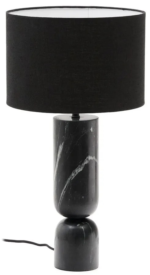 Czarna marmurowa lampa stołowa z tekstylnym kloszem (wysokość 57 cm) Vex – Kave Home