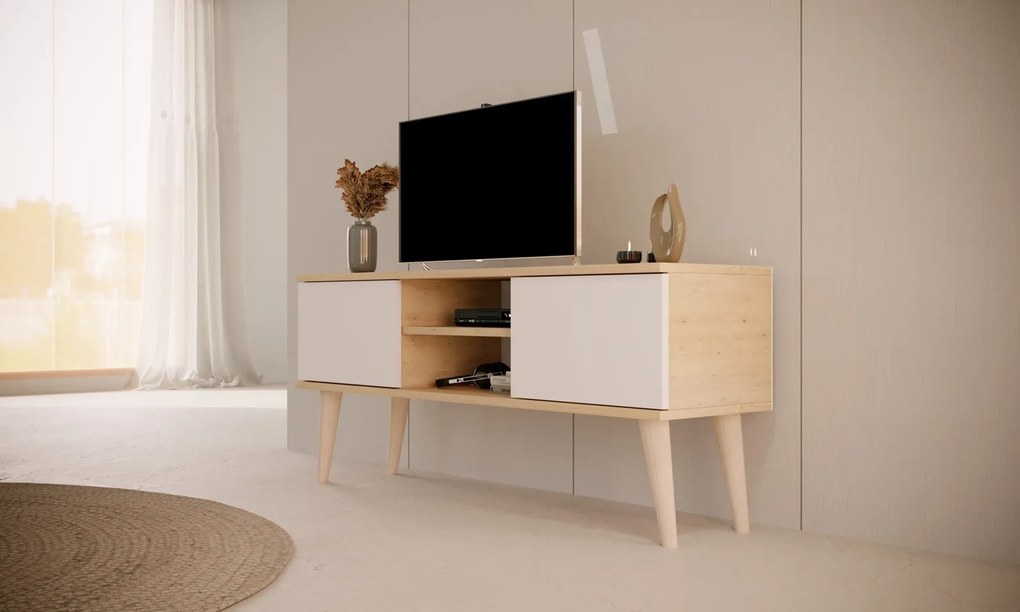 Nowoczesna szafka RTV na wysokich nóżkach Toronto 120 dąb artisan/biały