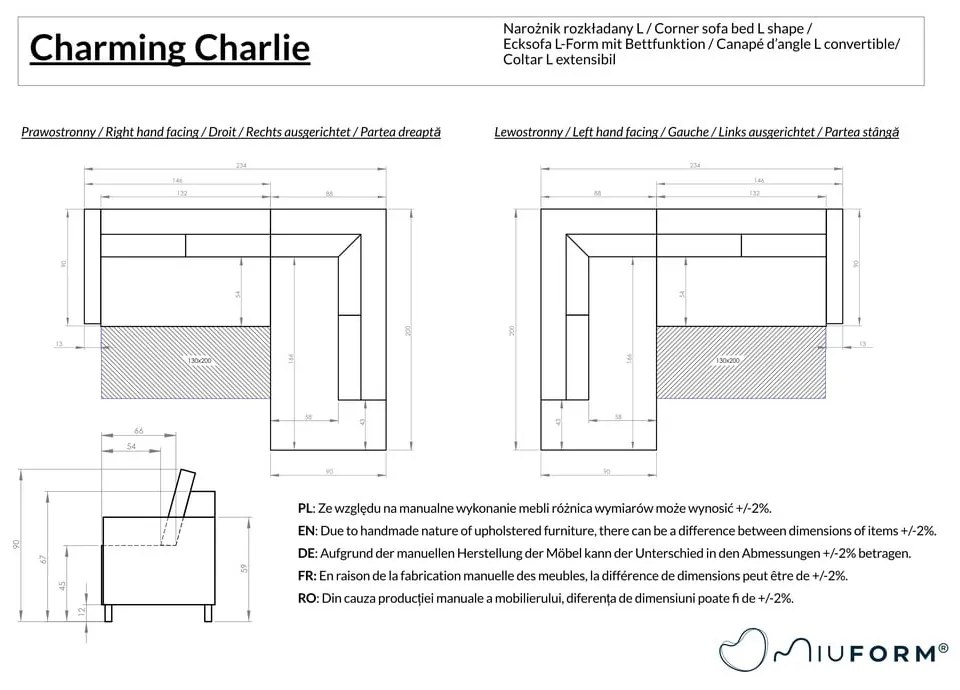 Beżowy rozkładany narożnik (lewostronny) Charming Charlie – Miuform