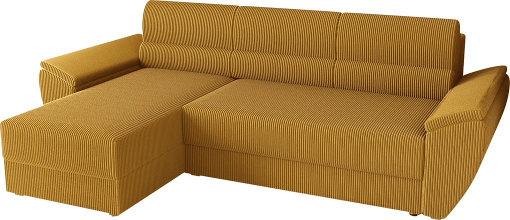PROMOCJA Rozkładana dwustronna sofa narożna do L TAVERO 251x140 cm, musztardowa II jakość
