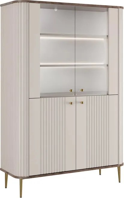 Witryna Vesper 103 cm czterodrzwiowa - kaszmir / orzech / złote nogi