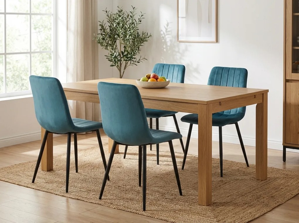 Aksamitne krzesło LAVA PETROL BLUE w kolorze nafty z czarnymi nogami