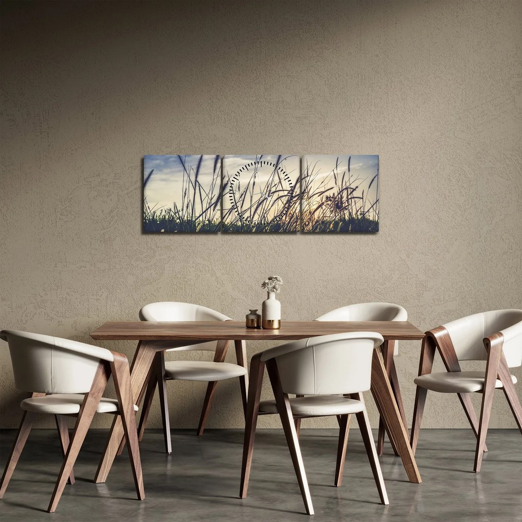 Obraz kwiatów łąkowych (z zegarem) (90x30 cm)