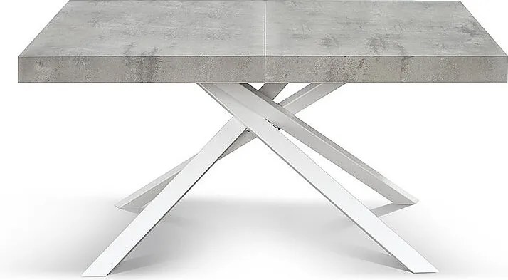 Stół drewniany, wykończenie cementowo-szare, podstawa biała, rozkładany 140x90 - FORTE DEI MARMI