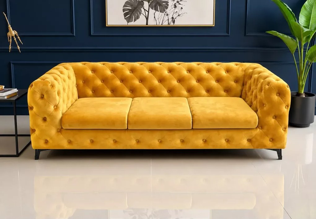 Pikowana sofa Chesterfield Moet 3 osobowa w stylu glamour