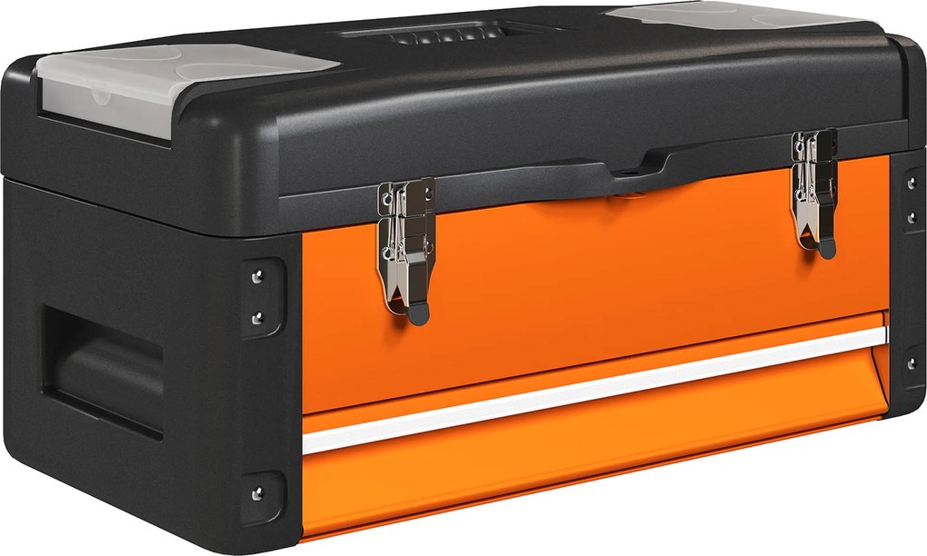 HOMCOM Pusta Skrzynka na Narzędzia, 49,7 x 25,3 x 23 cm, z Szufladą, Mini-Boxem, Stalowe, Pomarańczowe